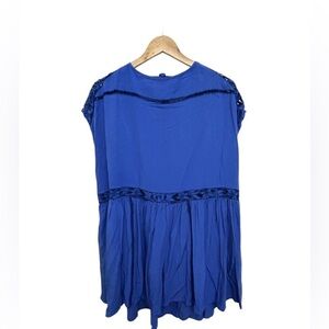 Free People Battenburg Open Lace Tunic Open Back Flowy Royal Blue Top Size Small